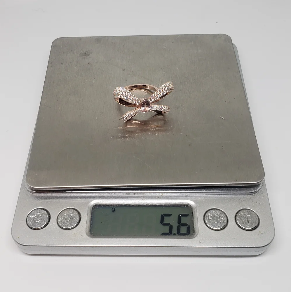 AAA Natural Pink Morganite & Pave Set Moissanite Bow Ring in 18k Rose Gold over - Picture 8 of 10